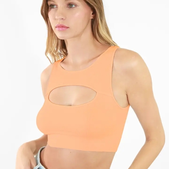 One Size Orange Cutout Crop Top - Picture 1 of 1